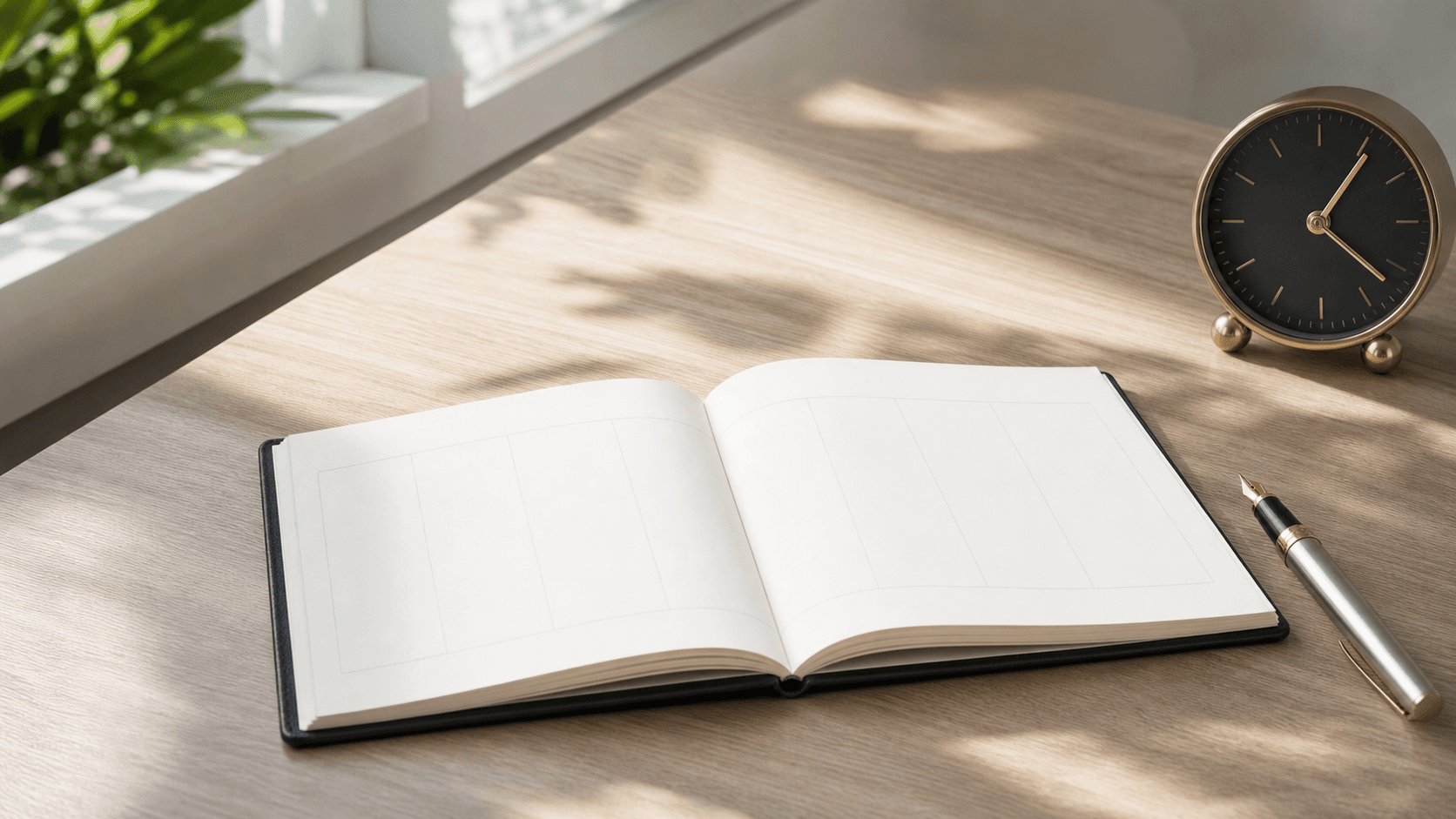 Blank weekly planner and analog clock